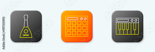 Set line Balalaika, Drum machine and Music synthesizer icon. Vector