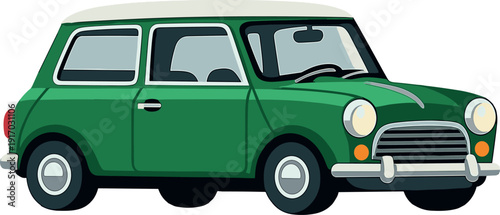 Mini Car: A Classic British Vehicle from the 1960s, Isolated on a White Background