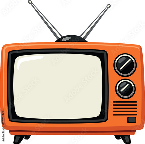 Orange retro television with a blank screen, isolated on a transparent background, a vintage TV set for media and entertainment