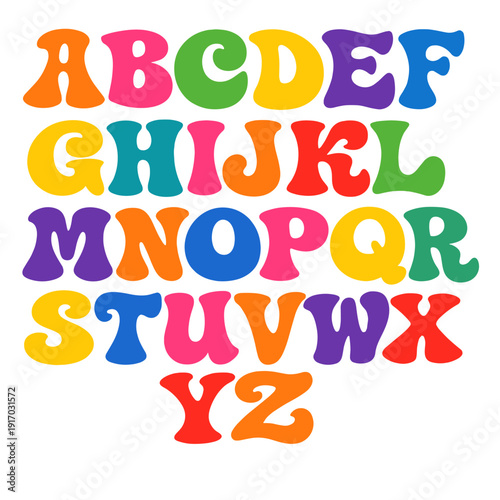 A set of letters styled after 1960s psychedelic posters and album covers