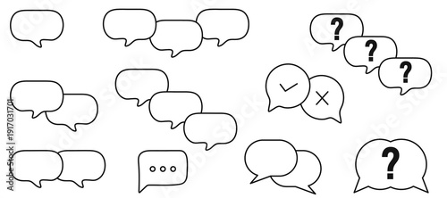 Icon set of various speech bubbles and communication symbols