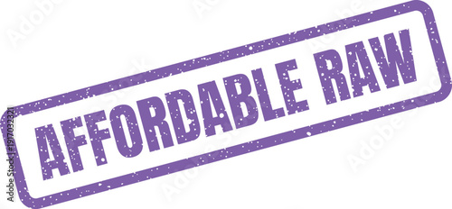 A textured rectangular rubber stamp with the text Affordable Raw is presented for pricing raw materials or data
