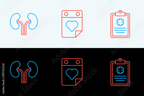 Set line Clinical record, Human kidneys and Doctor appointment icon. Vector