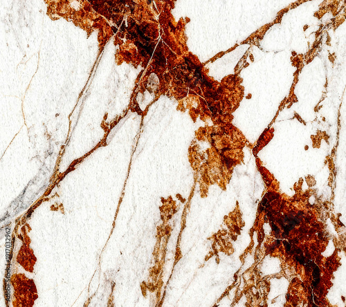 Elegant White Marble Background with Rich Copper and Brown Mineral Veins