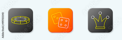 Set line Casino chips, Game dice and Joker playing card icon. Vector