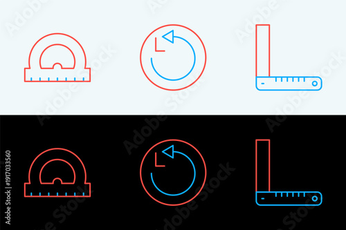 Set line Corner ruler, Protractor and Radius icon. Vector