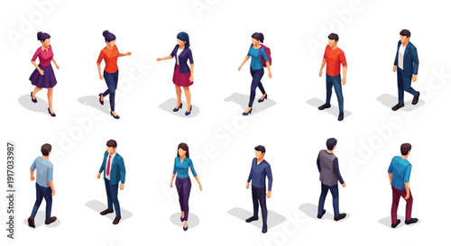 Low Poly Isometric Vector People Set in Geometric Faceted Style