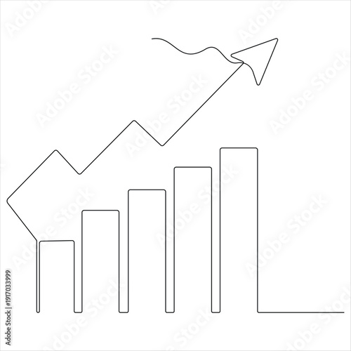 Continuous one line drawing growth finance diagram with arrow going up economics and business concept 