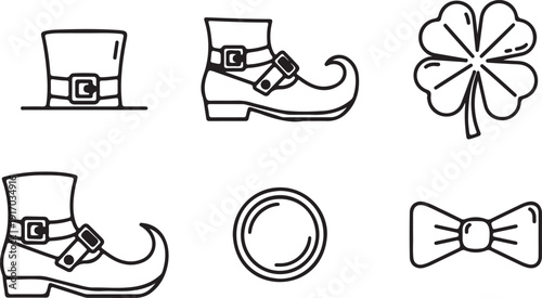 St. Patrick’s Day Leprechaun Hat and Shoe Icon Set.