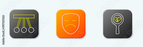 Set line Pendulum, Drama theatrical mask and Broken heart or divorce icon. Vector