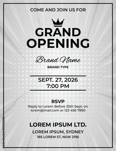 Elegant Black and White Grand Opening Invitation Template