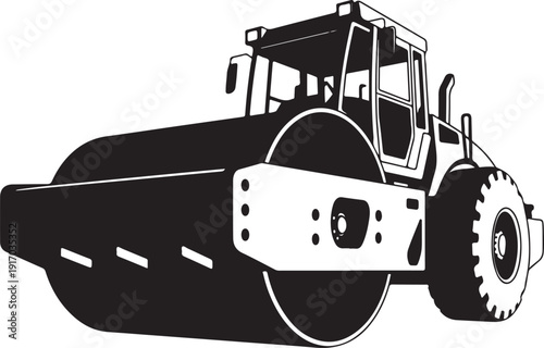 Black and white road roller machine construction machine
