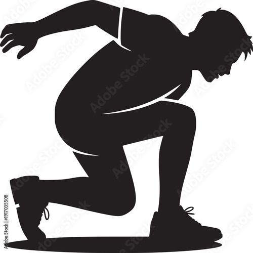 Dynamic silhouette of runner ready to sprint on track symbolizing speed, agility, and peak athletic performance