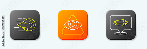 Set line Fireball, All-seeing eye of God and Magic stone icon. Vector