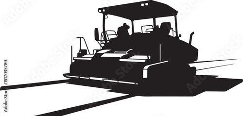 Black and white silhouette of a road paver machine with operators