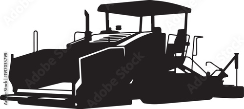 Black and white silhouette of a road paver machine