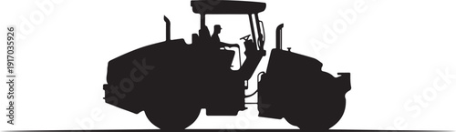 Black and white silhouette of a road roller machine