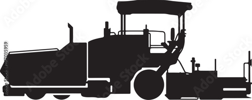 Black and white silhouette of a steamroller and a dump truck