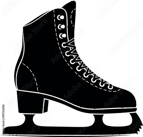 Black ice skate boot with white laces and accents