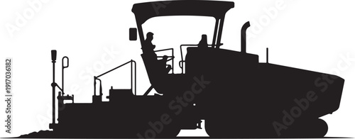 Black and white silhouette of construction worker operating heavy machinery