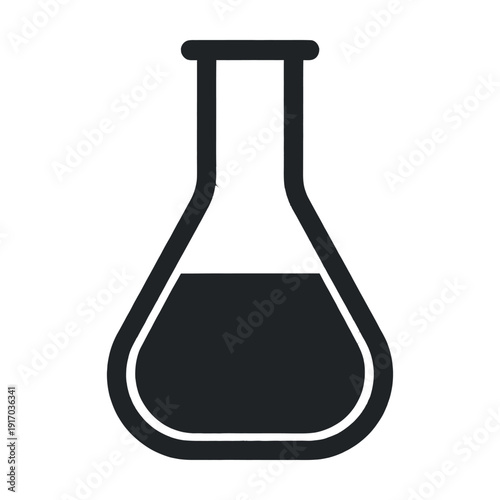 Black silhouette of a conical flask on white background laboratory equipment chemistry science laboratory glassware