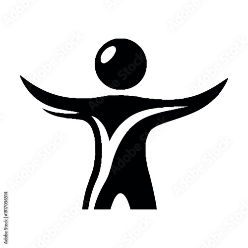 Black silhouette of a human figure with arms outstretched and a circular head