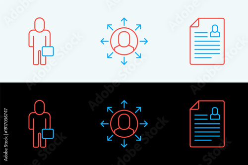 Set line Resume, Businessman and Multitasking manager working icon. Vector