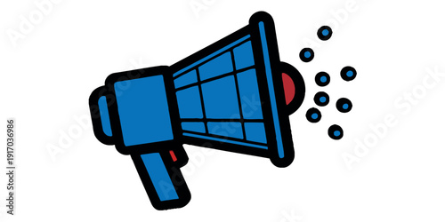 Blue megaphone with sound waves loudspeaker announcement