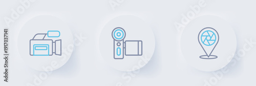 Set line Camera shutter, Cinema camera and icon. Vector