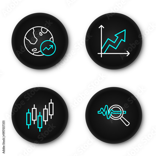 Set line Search data analysis, Browser with stocks market, Financial growth and icon. Vector