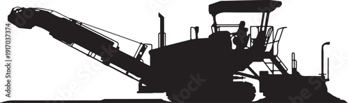 Black silhouette of a road paving machine with an operator