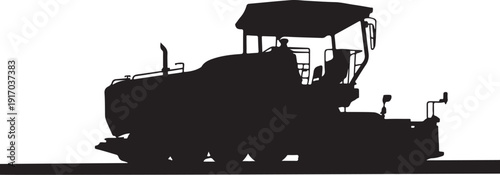 Black Silhouette of a Road Paving Machine on a White Background