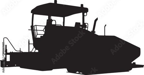 Black Silhouette of a Tractor with Attached Equipment