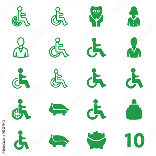 Green of people with disabilities and disability wheelchair tooth