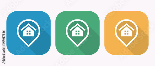 House location pin icons collection blue green orange rounded