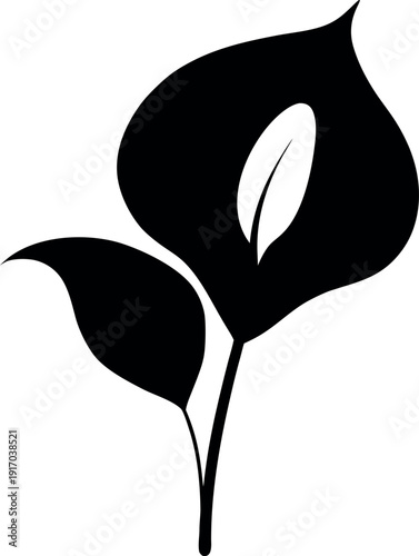 Minimalist Black Peace Lily Leaf Silhouette Illustration