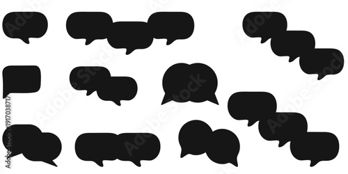 Icon collection of black speech bubbles in various orientations