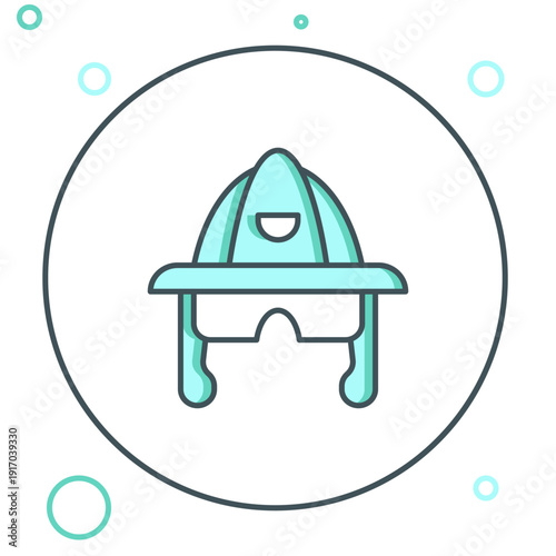 Line Firefighter helmet or fireman hat icon isolated on white background. Colorful outline concept. Vector