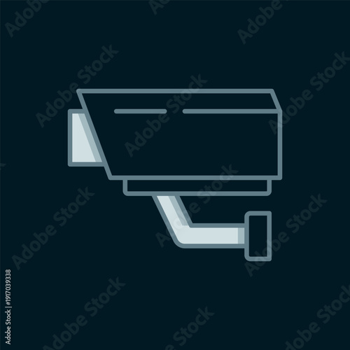 Line Security camera icon isolated on black background. Flat filled outline style with shadow. Vector