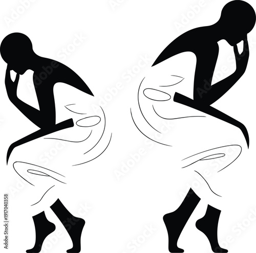 "Minimalist abstract illustration of The Thinker sculpture with stylized contemplative poses, flowing line art, and modern design for artistic projects, creative concepts, and visual inspiration"