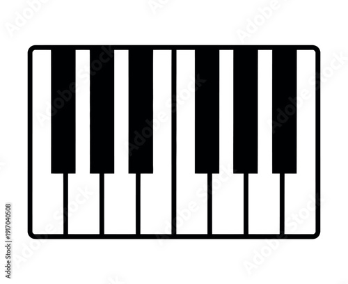 A simple illustration of a piano keyboard with black and white keys on a white background