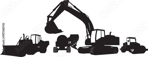 Black Silhouettes of Construction Vehicles and Equipment 2