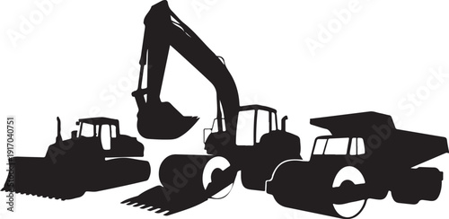 Black Silhouettes of Construction Vehicles and Equipment 1