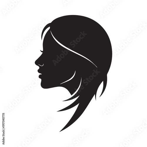 Silhouette illustration of a woman and girl in profile with flowing hair in elegant black vector style