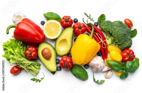 Fresh vegetables and fruits creating healthy food concept