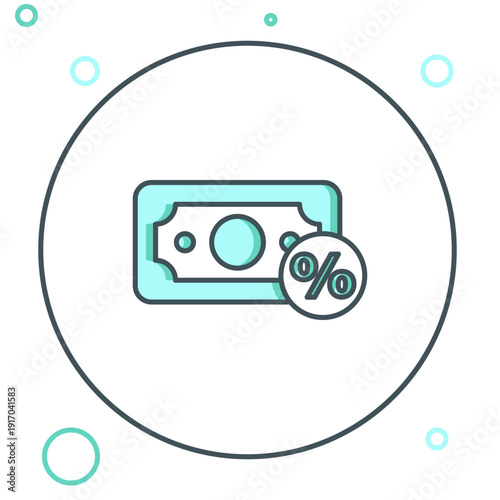 Line Money percent icon isolated on white background. Percent loyalty wallet sign. Colorful outline concept. Vector