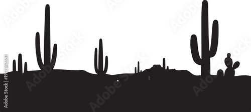 Silhouette of Cacti and Desert Landscape nature