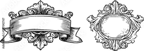 Vintage decorative frame and ribbon set for elegant design