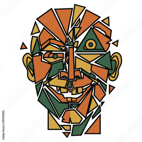 Abstract Geometric Face Illustration in Cubist Style with Bold Colors