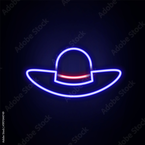 Glowing neon line Elegant women hat icon isolated on brick wall background. Colorful outline concept. Vector